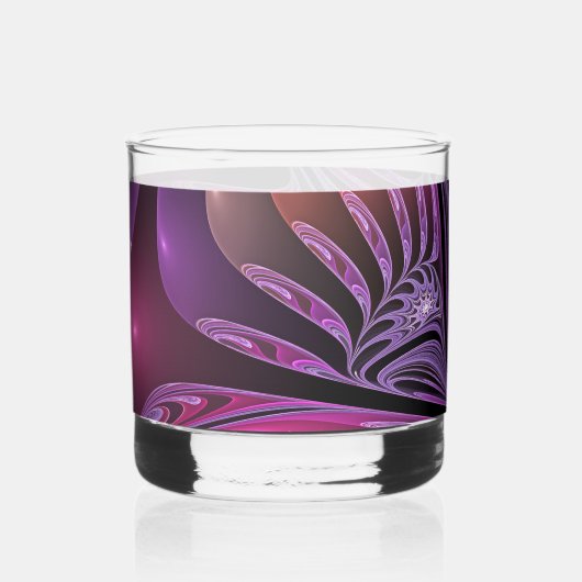 Farbenfrohe Fantasie Abstrakte Trippy Lila Fraktal Whiskyglas (Vorderseite)