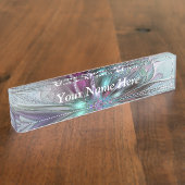 Farbenfrohe Fantasie Abstraktes Fraktal Blume Tite Namensplakette (Seite)