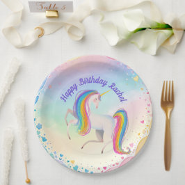 Farbenfrohe Fantasie Einhorn Pappteller