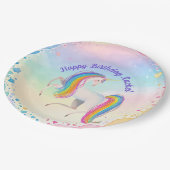 Farbenfrohe Fantasie Einhorn Pappteller (Schrägansicht)