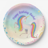 Farbenfrohe Fantasie Einhorn Pappteller (Vorderseite)
