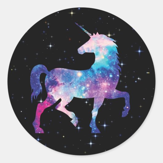 Farbenfrohe Fantasie Galaxy Magical Unicorn Runder Aufkleber (Vorderseite)