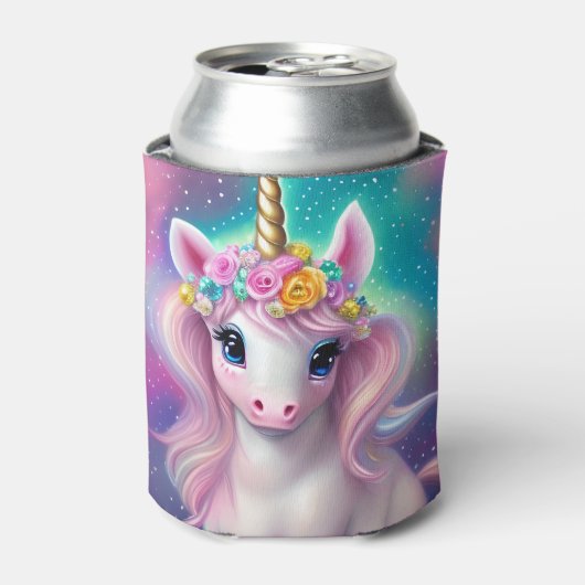 Farbenfrohe Fantasie Kawaii Unicorn Dosenkühler (Kanne Vorderseite)