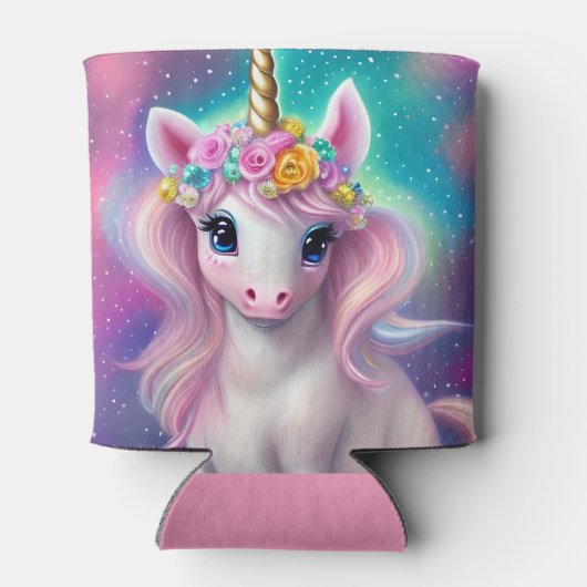 Farbenfrohe Fantasie Kawaii Unicorn Dosenkühler (Rückseite)
