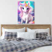 Farbenfrohe Fantasie Kawaii Unicorn Leinwanddruck (Insitu (Schlafzimmer))