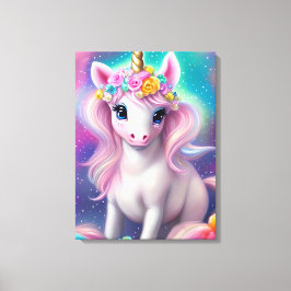 Farbenfrohe Fantasie Kawaii Unicorn Leinwanddruck