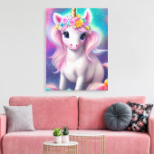 Farbenfrohe Fantasie Kawaii Unicorn Leinwanddruck (Insitu (Wohnzimmer))