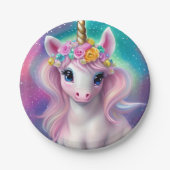 Farbenfrohe Fantasie Kawaii Unicorn Pappteller (Vorderseite)