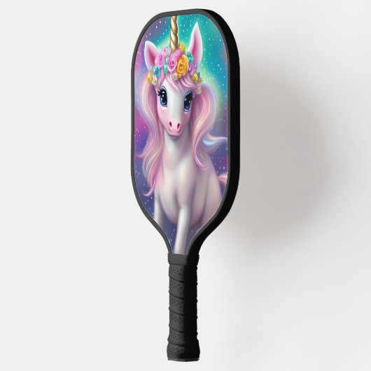 Farbenfrohe Fantasie Kawaii Unicorn Pickleball Schläger (Links)