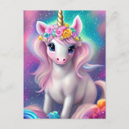 Farbenfrohe Fantasie Kawaii Unicorn Postkarte