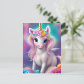 Farbenfrohe Fantasie Kawaii Unicorn Postkarte (Stehend Vorderseite)