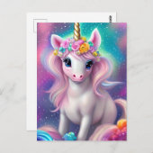 Farbenfrohe Fantasie Kawaii Unicorn Postkarte (Vorne/Hinten)