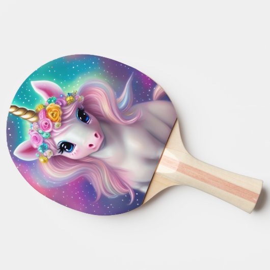 Farbenfrohe Fantasie Kawaii Unicorn Tischtennis Schläger (Seitenansicht)