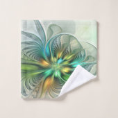 Farbenfrohe Fantasie Moderne Abstrakte Blume Frakt Badhandtuch Set (Waschlappen)