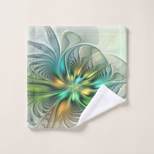 Farbenfrohe Fantasie Moderne Abstrakte Blume Frakt Badhandtuch Set (Waschlappen)