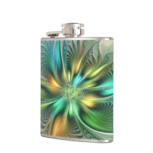 Farbenfrohe Fantasie Moderne Abstrakte Blume Frakt Flachmann (Links)