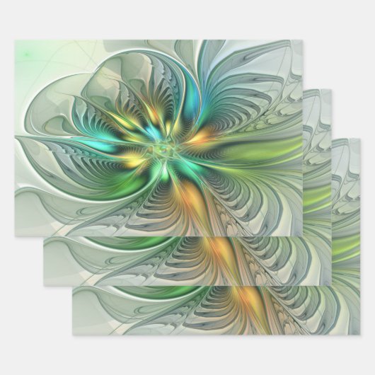 Farbenfrohe Fantasie Moderne Abstrakte Blume Frakt Geschenkpapier Set (Set)