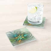 Farbenfrohe Fantasie Moderne Abstrakte Blume Frakt Glasuntersetzer (Schrägansicht)