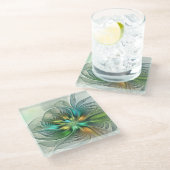 Farbenfrohe Fantasie Moderne Abstrakte Blume Frakt Glasuntersetzer (Schrägansicht)