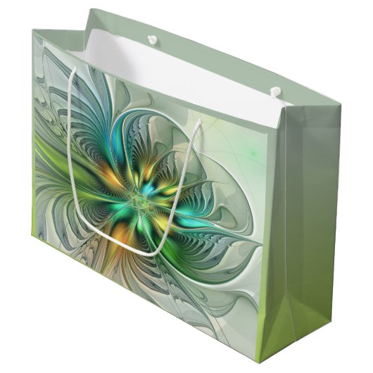 Farbenfrohe Fantasie Moderne Abstrakte Blume Frakt Große Geschenktüte (Vorderseite Schrägansicht)