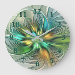 Farbenfrohe Fantasie Moderne Abstrakte Blume Frakt Große Wanduhr