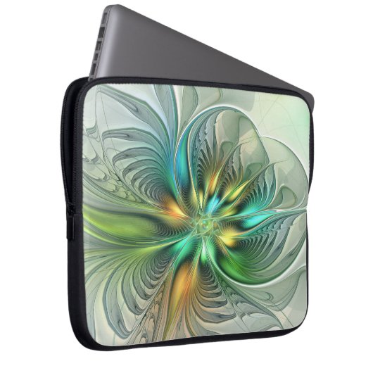 Farbenfrohe Fantasie Moderne Abstrakte Blume Frakt Laptopschutzhülle (Vorne Rechts)