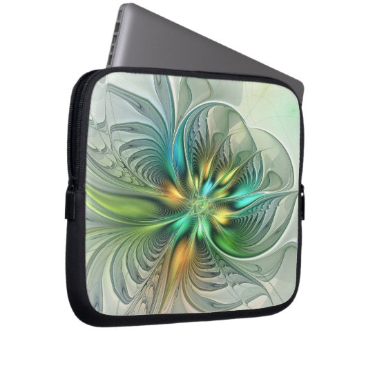 Farbenfrohe Fantasie Moderne Abstrakte Blume Frakt Laptopschutzhülle (Vorne Rechts)
