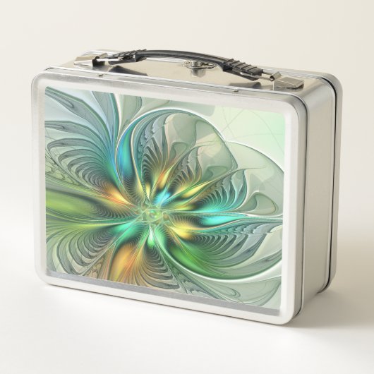 Farbenfrohe Fantasie Moderne Abstrakte Blume Frakt Metall Brotdose (Rückseite)