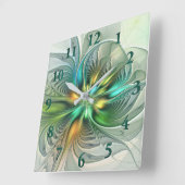 Farbenfrohe Fantasie Moderne Abstrakte Blume Frakt Quadratische Wanduhr (Winkel)