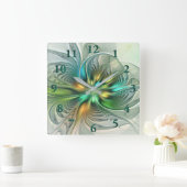Farbenfrohe Fantasie Moderne Abstrakte Blume Frakt Quadratische Wanduhr (Zuhause)