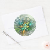 Farbenfrohe Fantasie Moderne Abstrakte Blume Frakt Runder Aufkleber (Umschlag)
