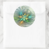 Farbenfrohe Fantasie Moderne Abstrakte Blume Frakt Runder Aufkleber (Tasche)