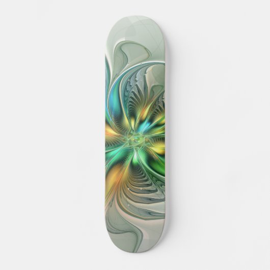 Farbenfrohe Fantasie Moderne Abstrakte Blume Frakt Skateboard (Vorderseite)