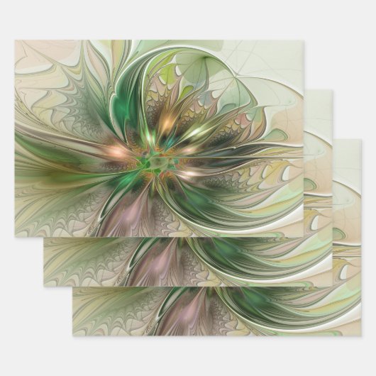 Farbenfrohe Fantasie Modernes Abstraktes Fraktal B Geschenkpapier Set (Set)