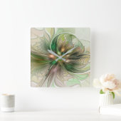 Farbenfrohe Fantasie Modernes Abstraktes Fraktal B Quadratische Wanduhr (Zuhause)