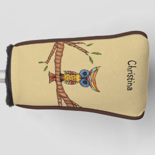 Farbenfrohe Fantasie Owl Blue Augen auf Branch Tan Golf Headcover
