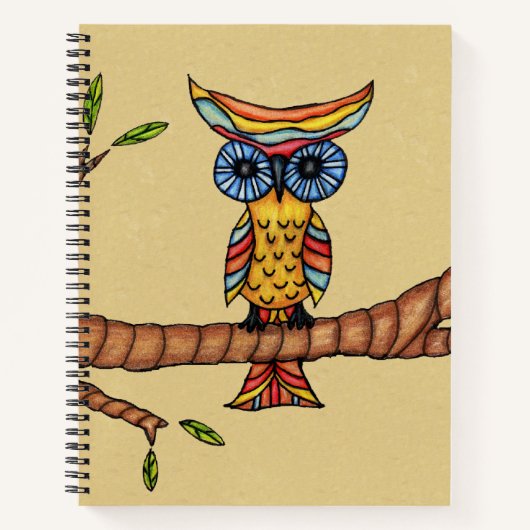 Farbenfrohe Fantasie Owl Blue Eyes Branch Blätter  Notizblock (Vorderseite)