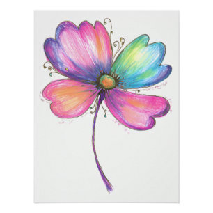 Farbenfrohe Fantasieblume im Farbstift Stil Poster
