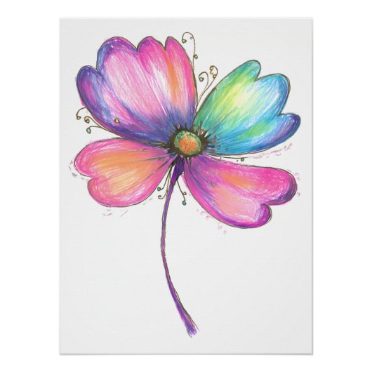 Farbenfrohe Fantasieblume im Farbstift Stil Poster (Vorderseite)