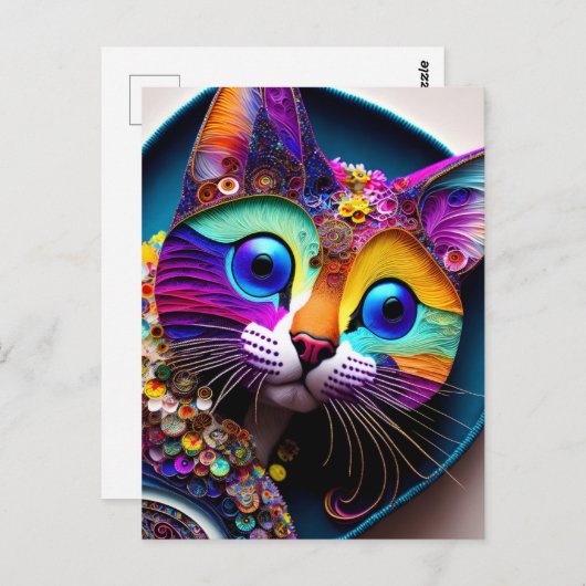 Farbenfrohe Fantasiekatze Postkarte (Vorne/Hinten)