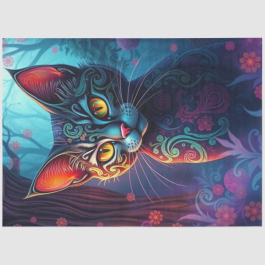 Farbenfrohe Fantasiekatze Seidenpapier (Vorderseite)