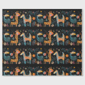 Farbenfrohe fantasievolle Tiere auf schwarz Geschenkpapier (Flach)