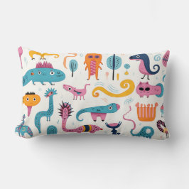 Farbenfrohe Fantasiewesen auf weiß Lendenkissen