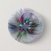 Farbenfrohe Fantasy Abstrakt Moderne Fraktal-Blume Button (Vorderseite)