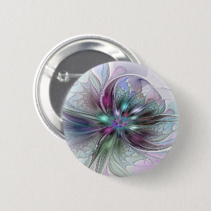 Farbenfrohe Fantasy Abstrakt Moderne Fraktal-Blume Button
