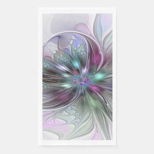 Farbenfrohe Fantasy Abstrakt Moderne Fraktal-Blume Serviette (Vorderseite)