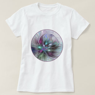 Farbenfrohe Fantasy Abstrakt Moderne Fraktal-Blume T-Shirt
