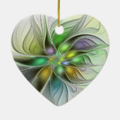 Farbenfrohe Fantasy Blume Abstraktes Fraktal Herzs Keramik Ornament (Hinten)