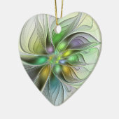 Farbenfrohe Fantasy Blume Abstraktes Fraktal Herzs Keramik Ornament (Links)