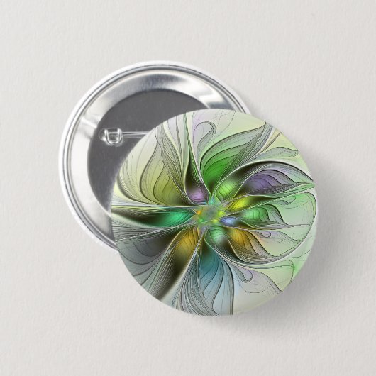 Farbenfrohe Fantasy-Blume Modernes Abstraktes Frak Button (Vorne & Hinten)